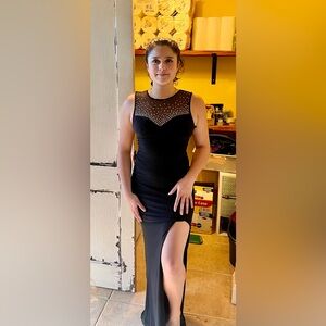 B. Darlin Black Side Slit formal dress with rinestones